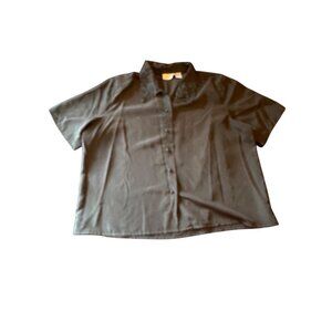 Vintage 80s Black Button-Up Short Sleeve Blouse Size XL Professional Office